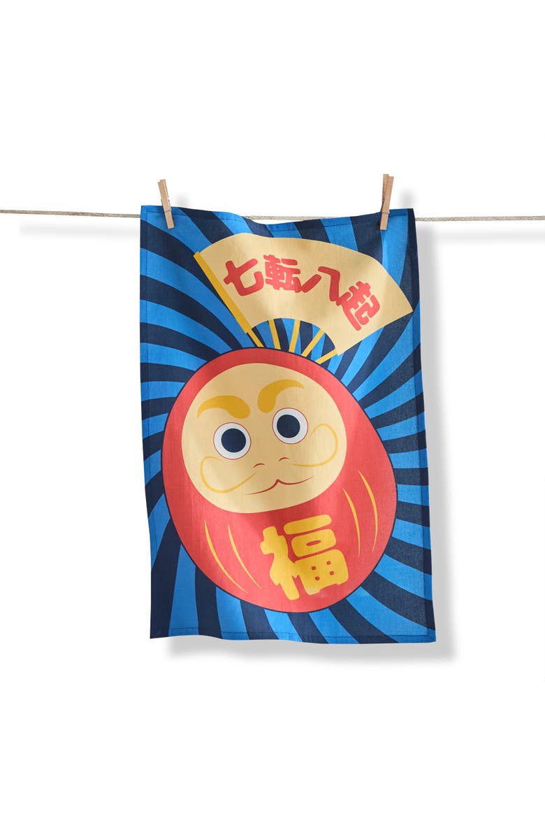 Daruma Doll Multi Cotton Dishtowel 26 x 18 in Everyday, Main, color, Multicolored