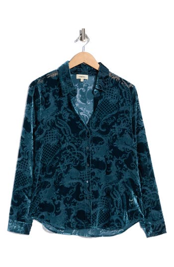 L'agence Laurent Burnout Velvet Button-up Shirt