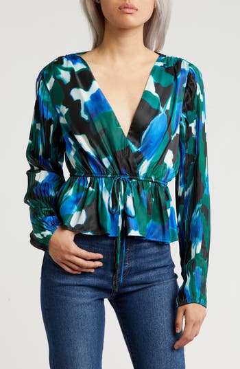Area Stars Women's Alba Puff Sleeve Faux-wrap Around Blouse In Blue