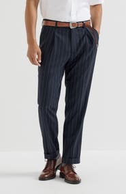 Brunello Cucinelli Super 150s virgin wool wide chalk stripe batavia trousers with pleat