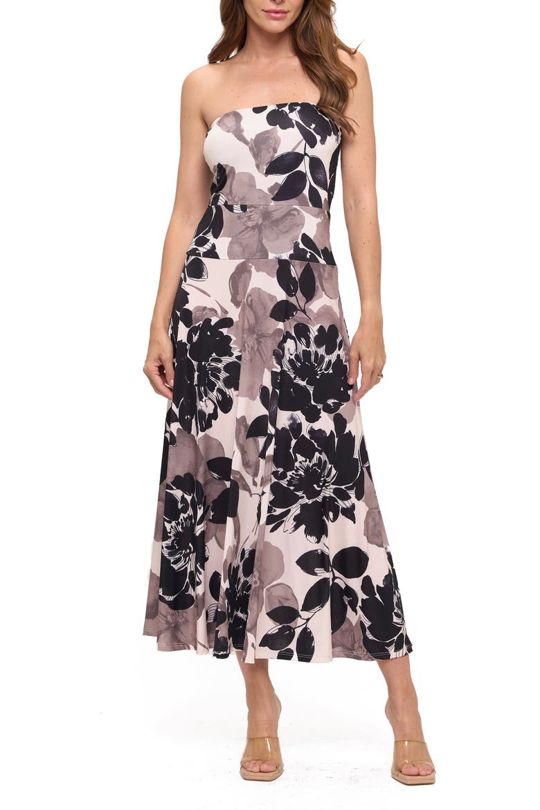 Printed Strapless Maxi Dress, Main, color, BLACK/ WHITE
