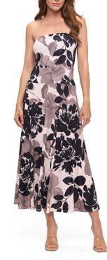 O.L. Printed Strapless Maxi Dress