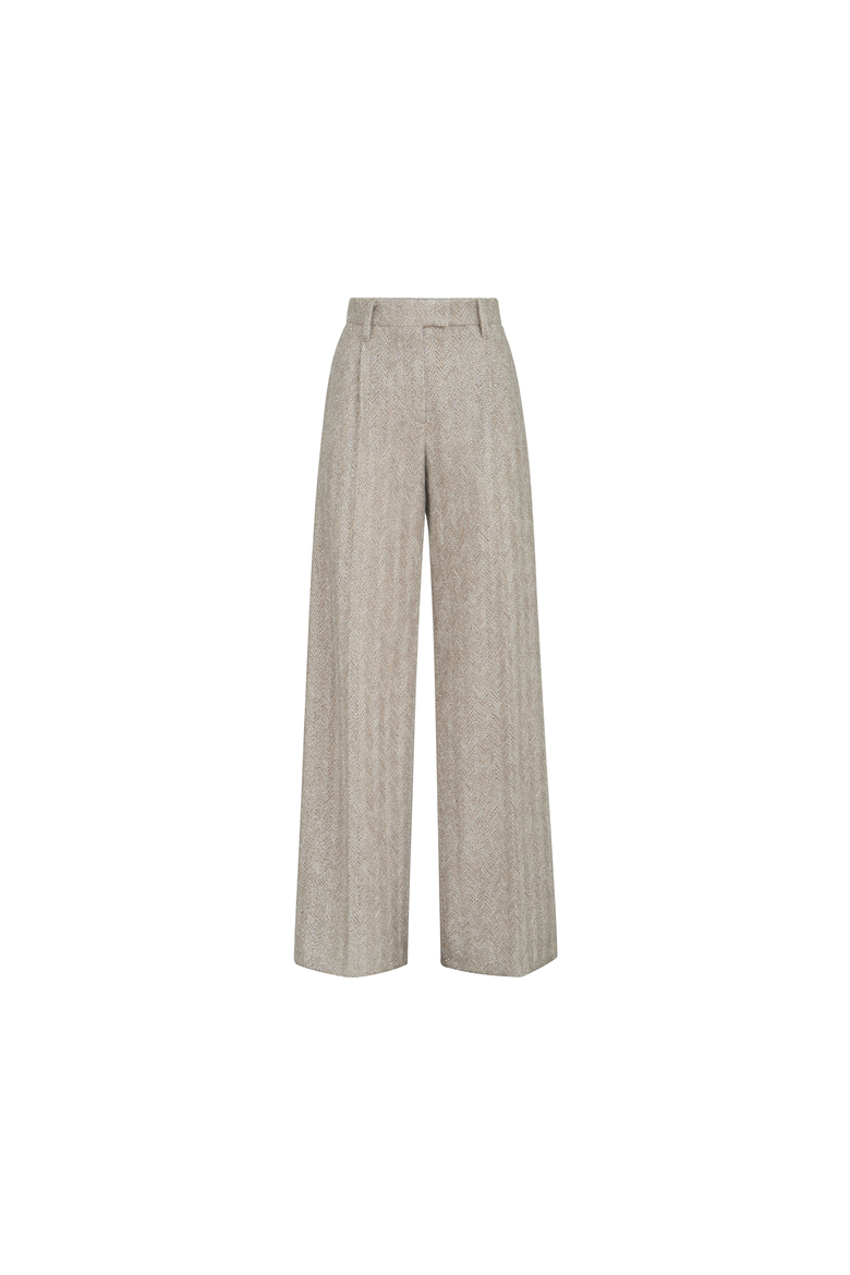 Dazzling chevron embroidery loose pleated trousers in sparkling mohair and wool, Alternate, color, Rope