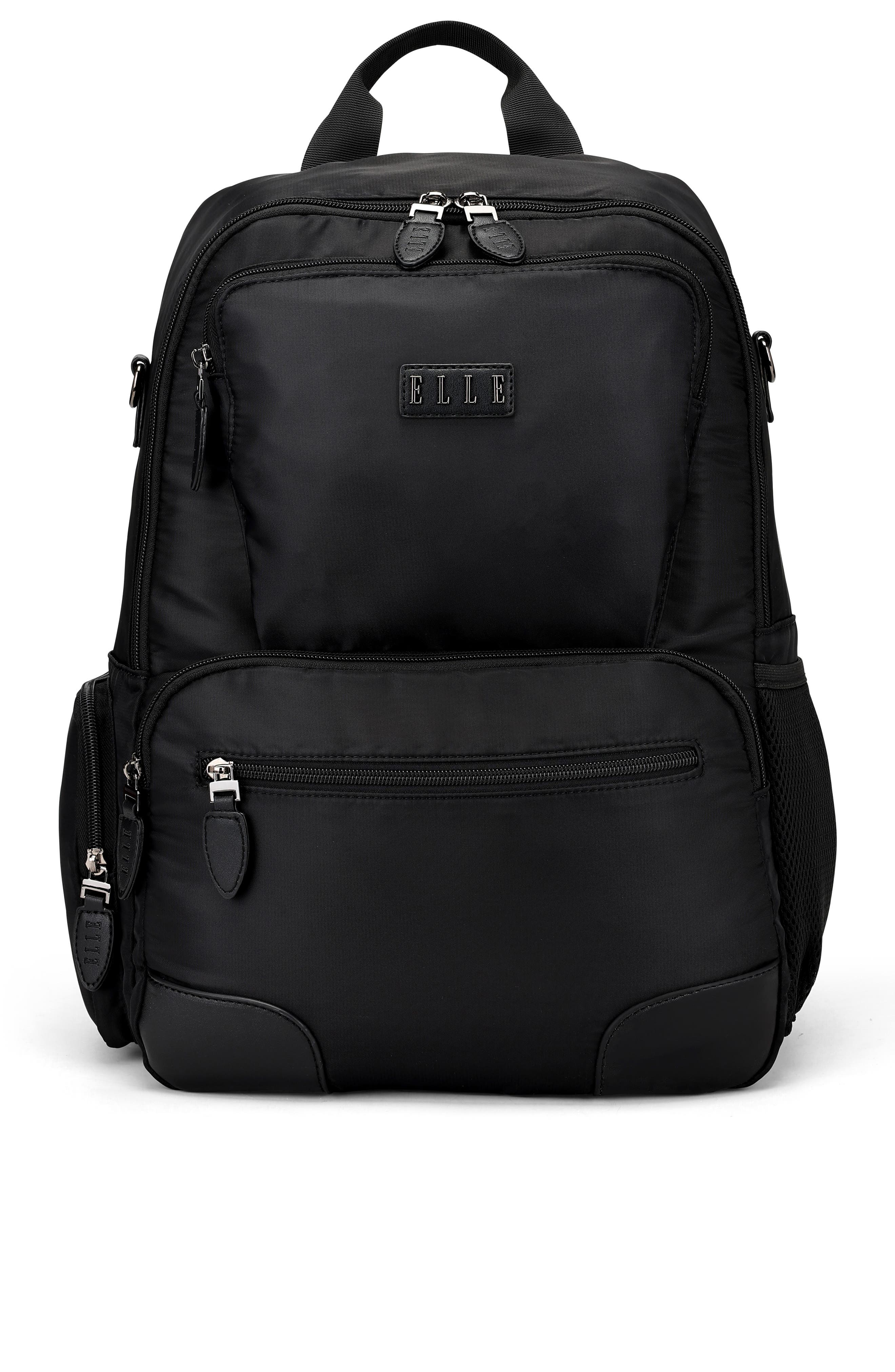 ELLE Voyage 20L Twill and Vegan Leather Backpack, Main, color, Black