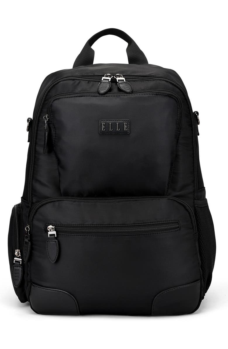 ELLE Voyage 20L Twill and Vegan Leather Backpack, Main, color, Black