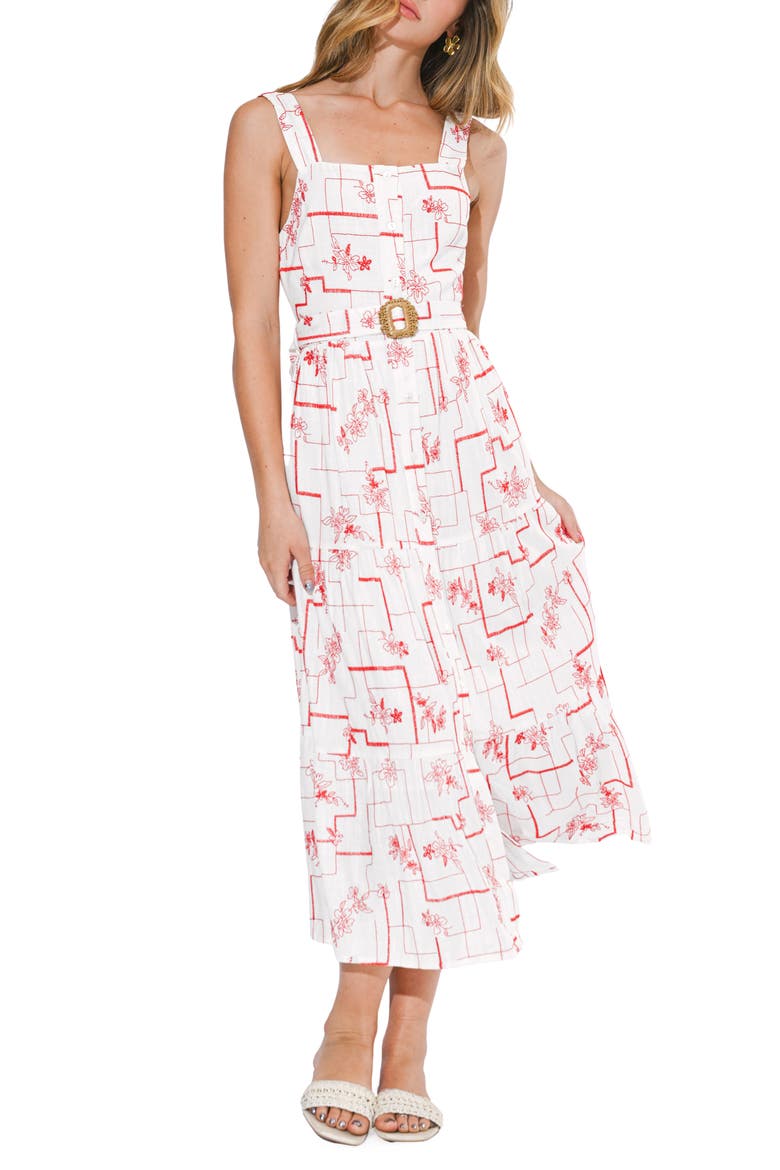 Violet Embroidery Midi Dress, Main, color, WHITE/ RED