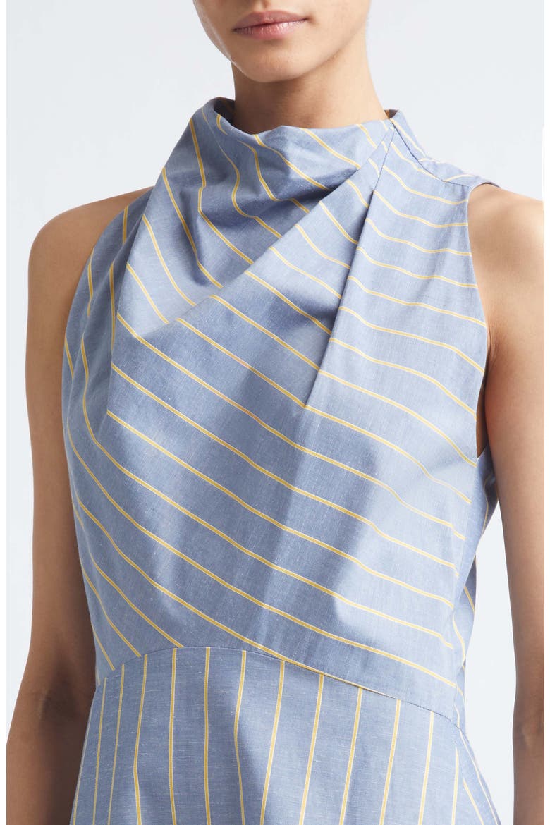 Striped Heathered Cotton & Linen Draped Halter Dress, Alternate, color, BLUEBELL