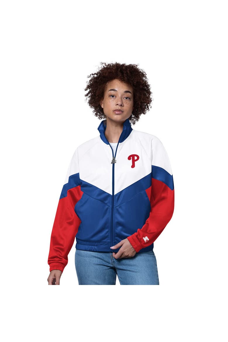 Women's Starter  White/Royal Philadelphia Phillies Teamwork Raglan Full-Zip Track Jacket, Main, color, White
