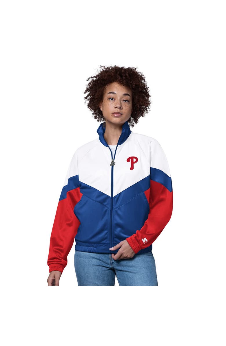 STARTER Women's Starter  White/Royal Philadelphia Phillies Teamwork Raglan Full-Zip Track Jacket, Main, color, White