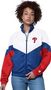STARTER Women's Starter  White/Royal Philadelphia Phillies Teamwork Raglan Full-Zip Track Jacket