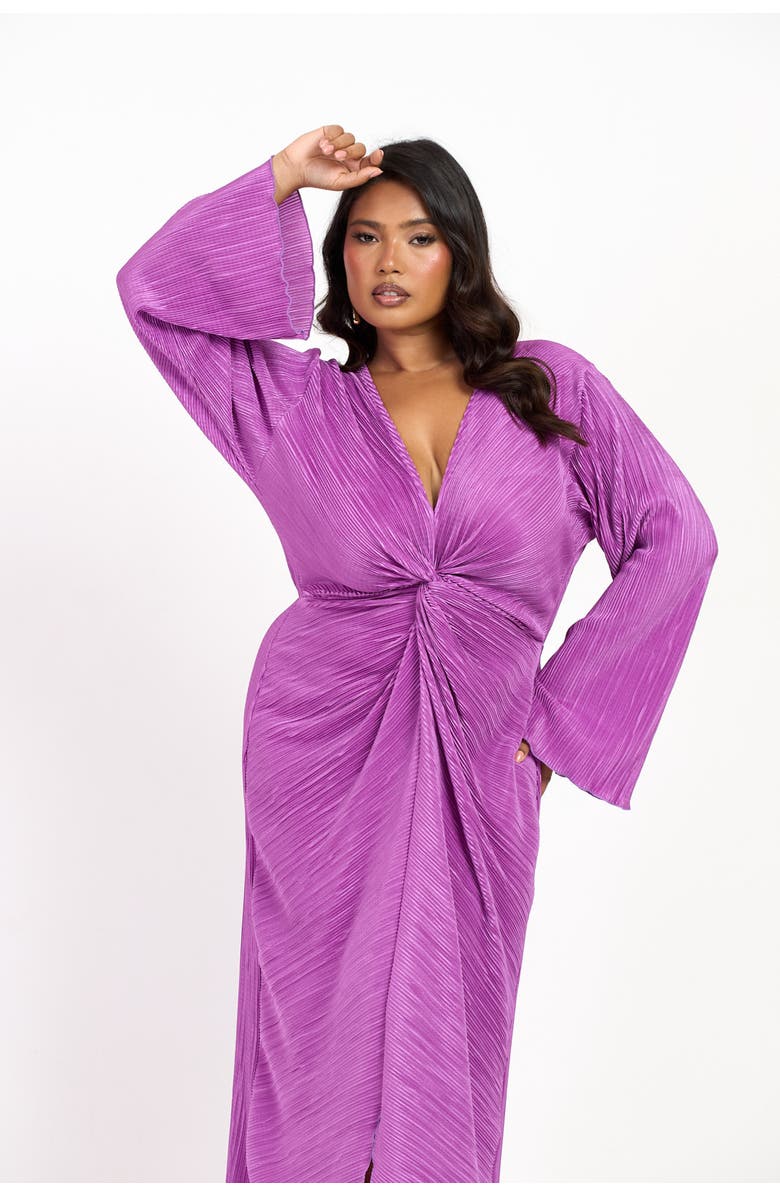 FASHION-SZN CURVE Curve Plisse Flare Sleeve Midaxi Dress, Alternate, color, Purple