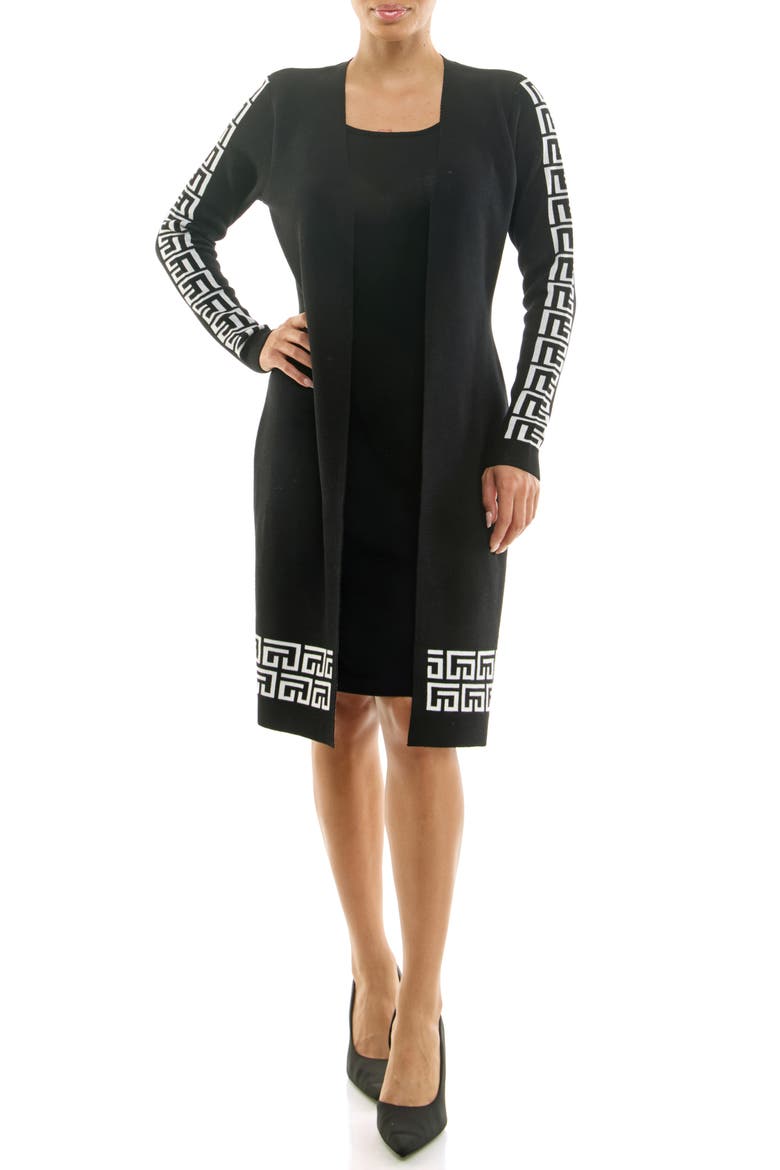 Long Sleeve Twofer Dress, Main, color, BLACK/ WHITE