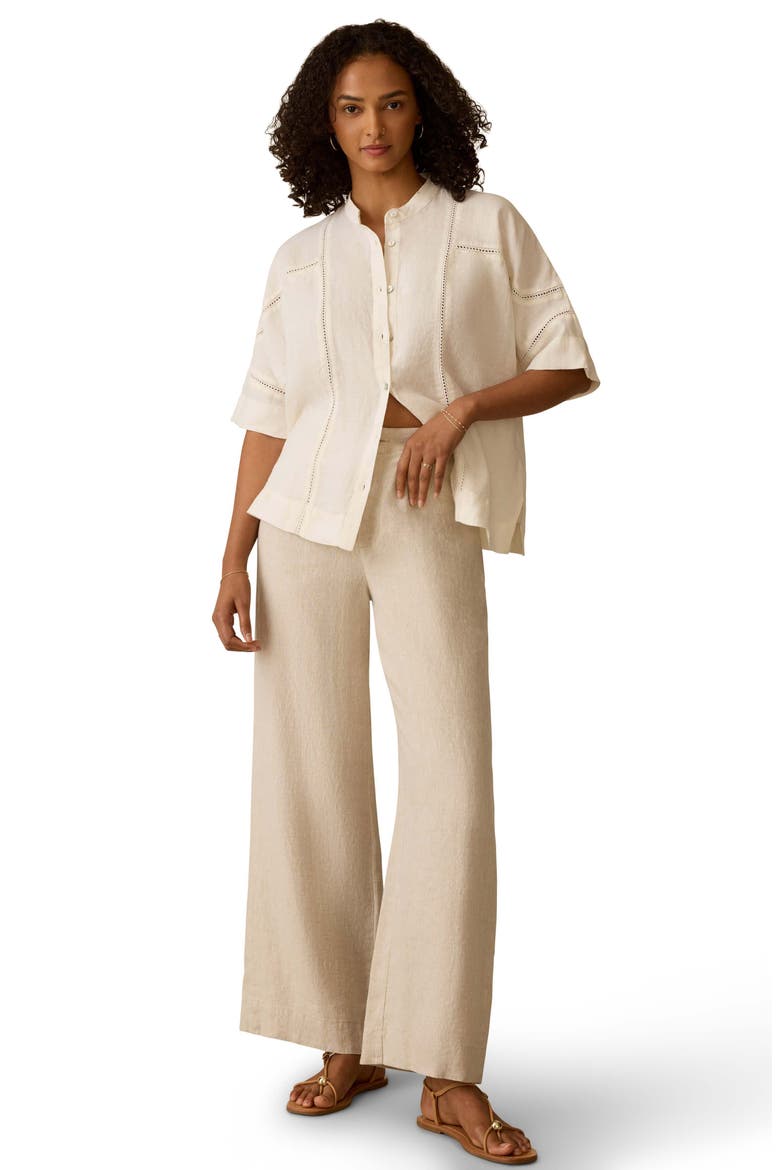Luna Lattice Inset Linen Shirt, Alternate, color, WHITE