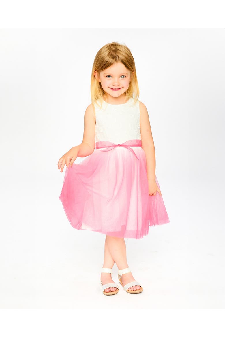 Bi-Material Pleated Mesh Sleeveless Dress, Alternate, color, White