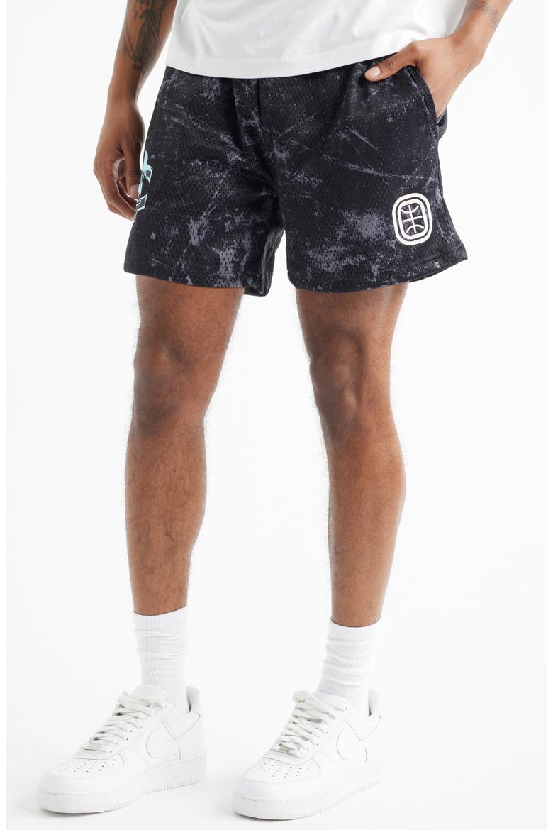 Cold Hearts Iced Mesh Shorts, Main, color, BLACK