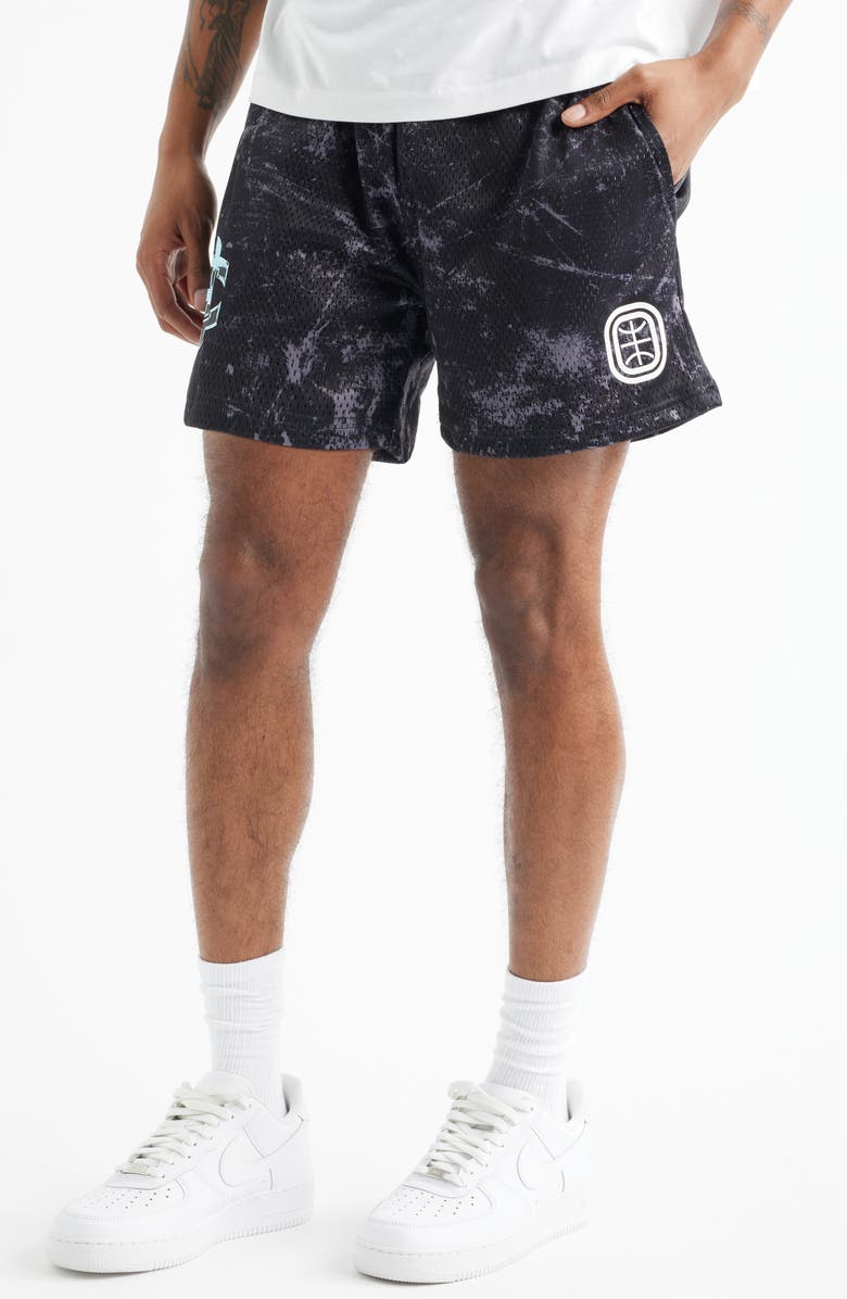 OVERTIME Cold Hearts Iced Mesh Shorts, Main, color, Black