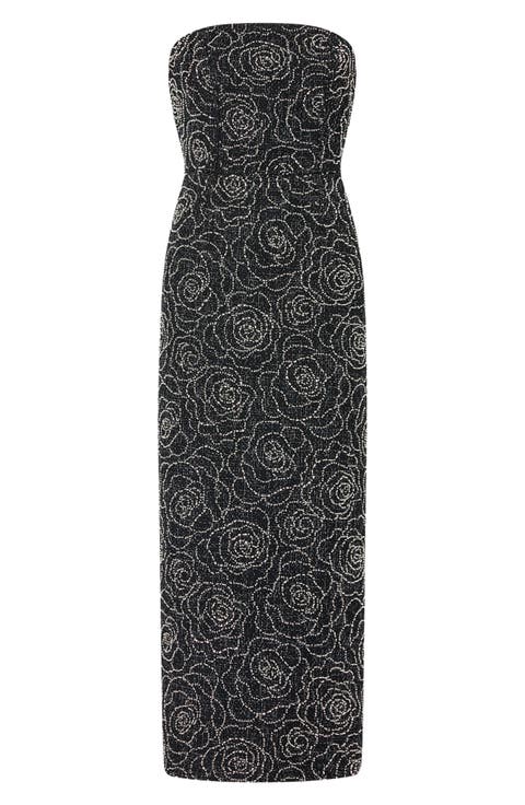 Kait Beaded Strapless Midi Dress