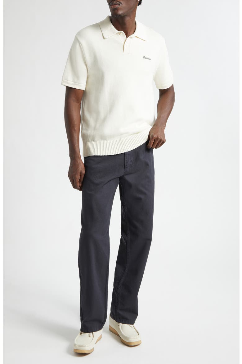 Embroidered Logo Organic Cotton Polo Sweater, Alternate, color, OFF-WHITE