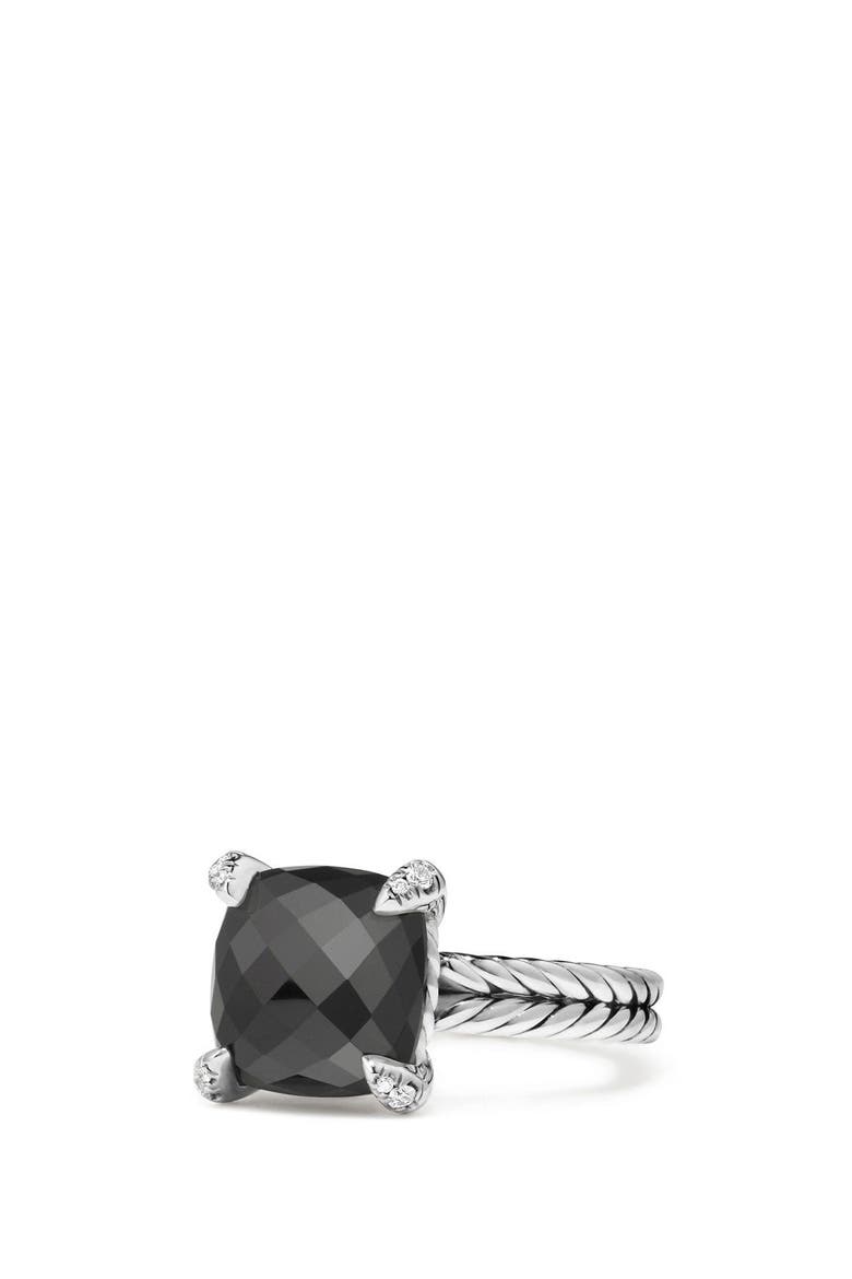Châtelaine Ring with Semiprecious Stone & Diamonds, Main, color, BLACK ONYX?