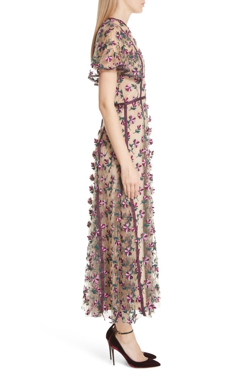 Lela Rose Embroidered Flutter Sleeve Midi Dress, Alternate, color, 