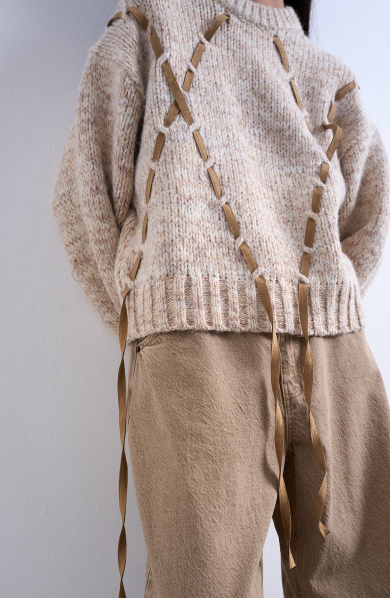 Topshop Marled Cord Argyle Sweater, Alternate, color, Beige