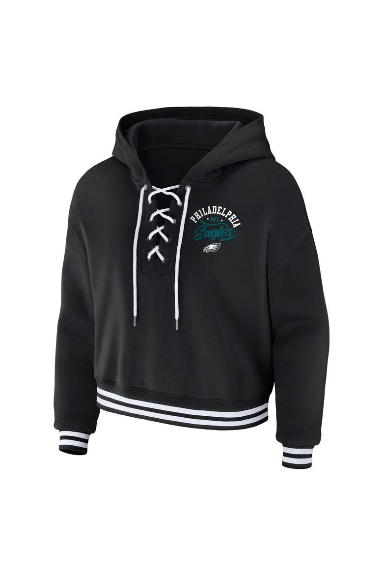 Women's WEAR by Erin Andrews Black Philadelphia Eagles Lace-Up Pullover Hoodie, Alternate, color, Black