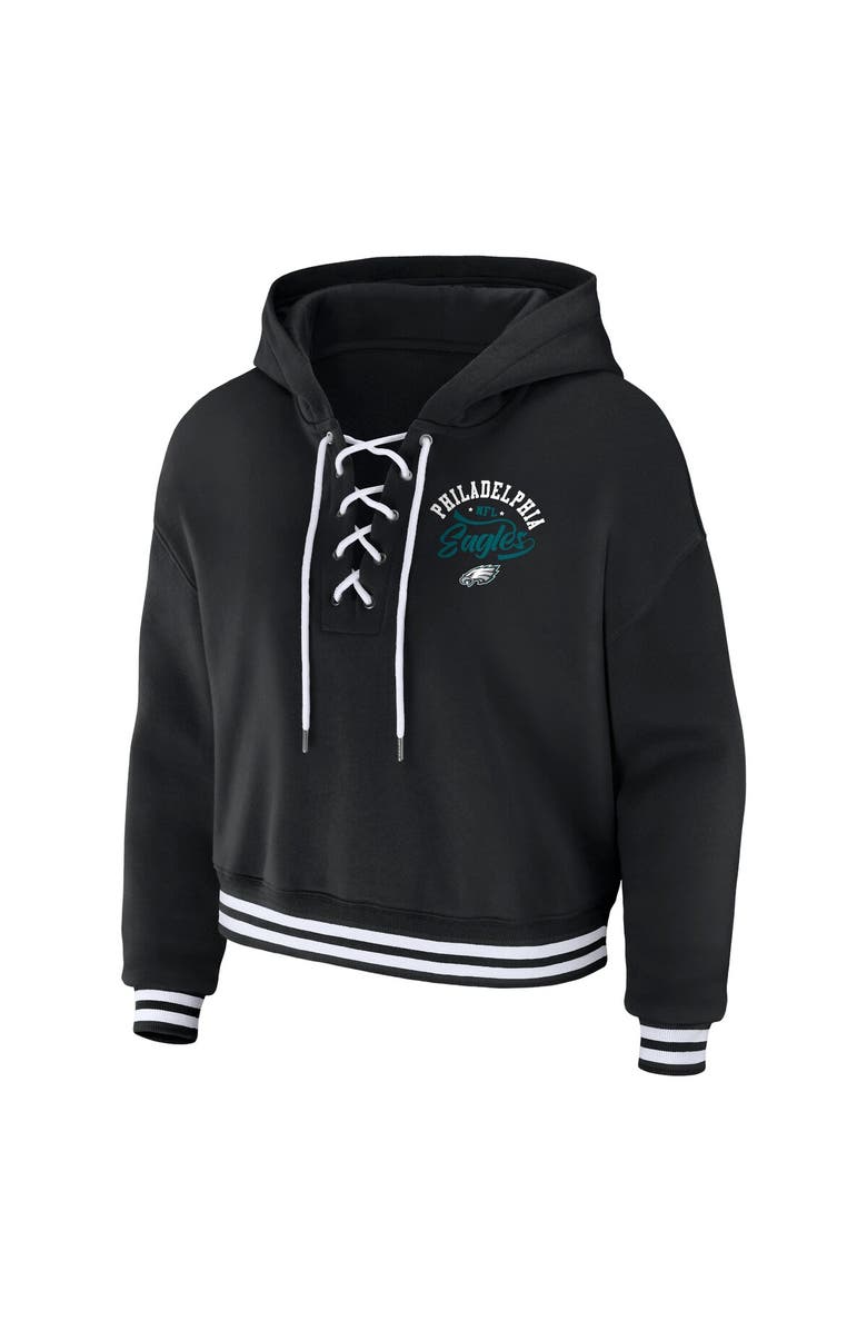 WEAR by Erin Andrews Women's WEAR by Erin Andrews Black Philadelphia Eagles Lace-Up Pullover Hoodie, Alternate, color, 