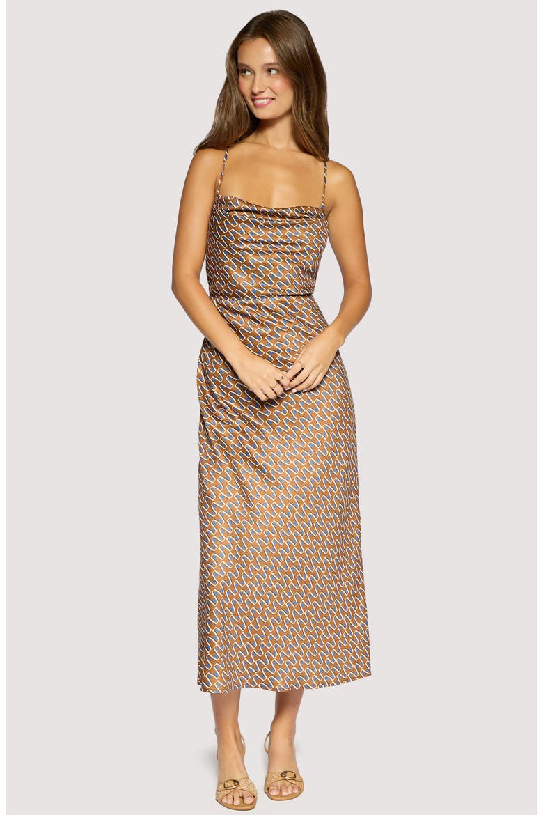 Nights In Capri Low Back Midi Dress, Alternate, color, BROWN-MULTI