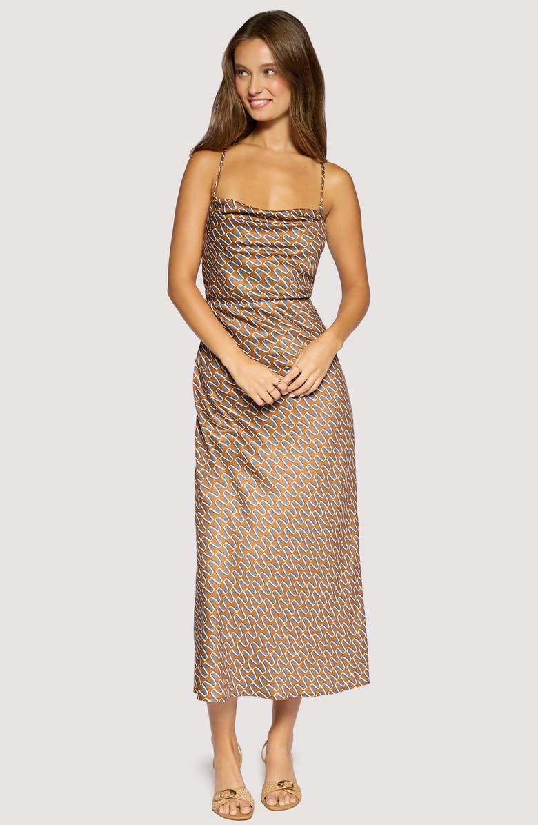 Lost + Wander Nights In Capri Low Back Midi Dress, Alternate, color, Brown-Multi
