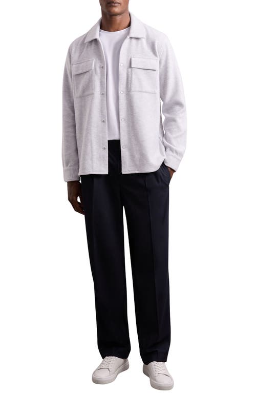 Reiss Grey Marl Press-stud Jersey Shirt With Cotton In Gray