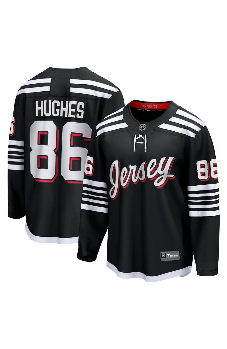 FANATICS Men's Fanatics Jack Hughes Black New Jersey Devils Alternate Premier Breakaway Player Jersey, Main, color, 