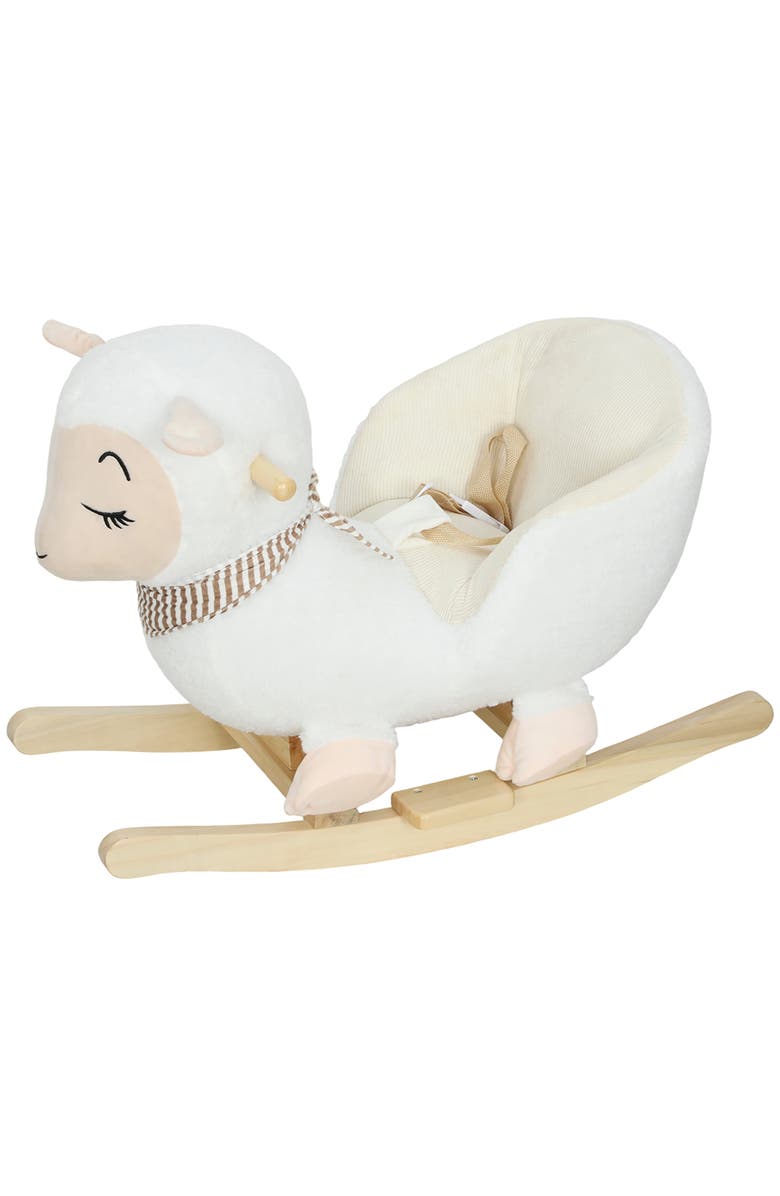 Qaba Baby Rocking Horse Sheep Rocking Horse for Toddlers Plush Stuffed Ride on Animal Rocker with Lullaby Song, Main, color, White