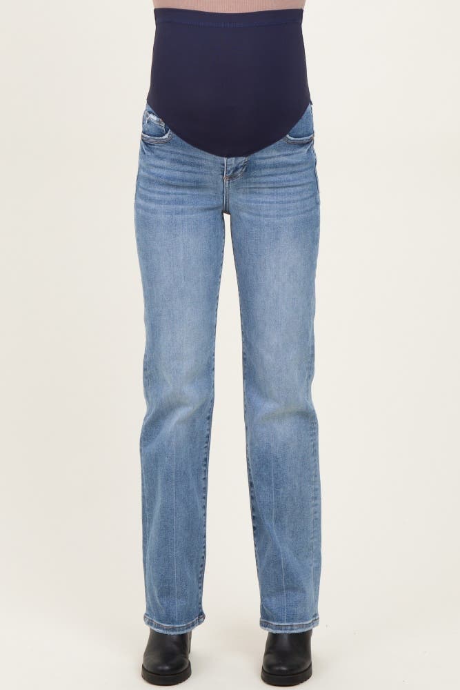 Medium Wash Straight Leg Maternity Jeans