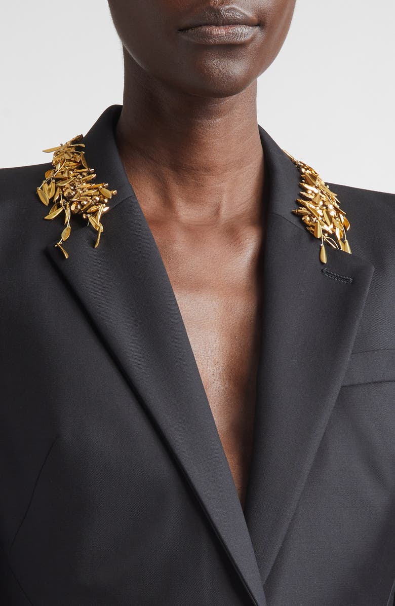 McQueen Embellished Collar Wool Jacket, Alternate, color, Black