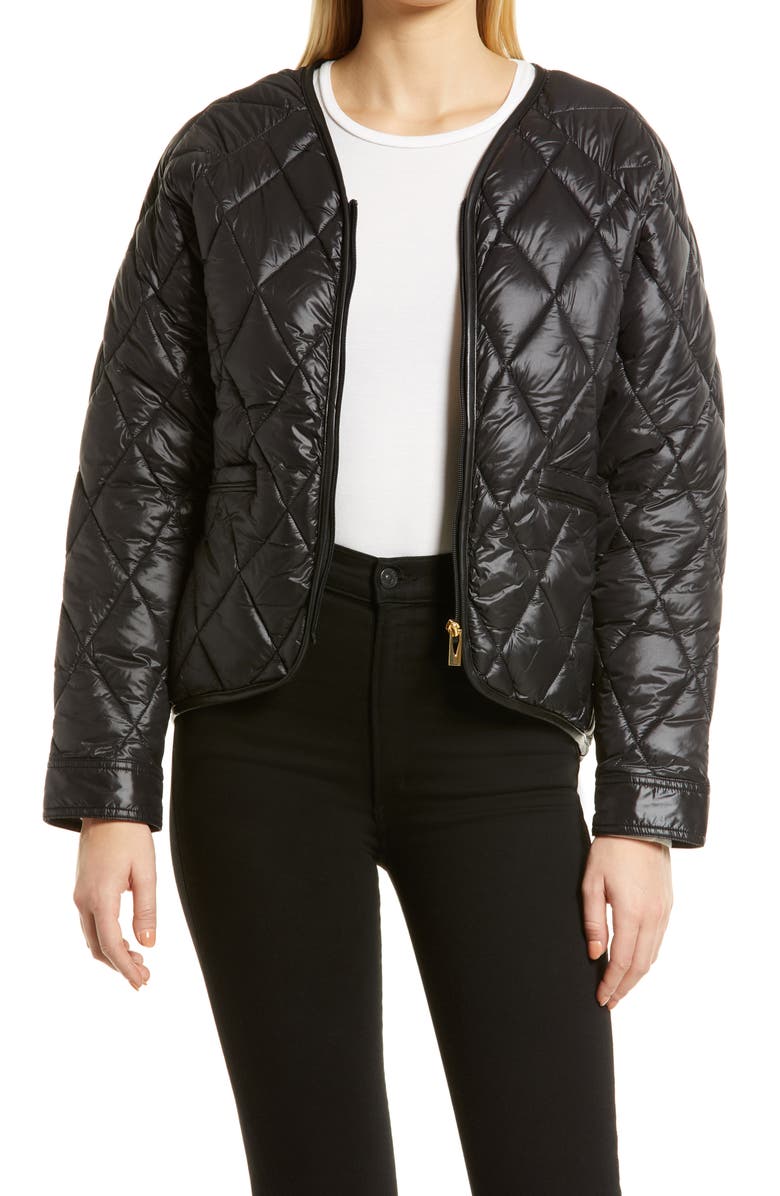 Via Spiga V-Neck Quilted Water Resistant Jacket, Main, color, 