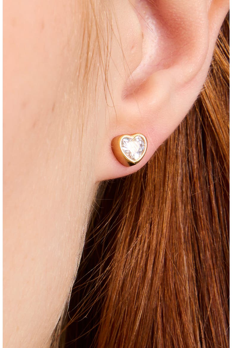 sweetheart mini cubic zirconia stud earrings, Alternate, color, CLEAR/ GOLD.