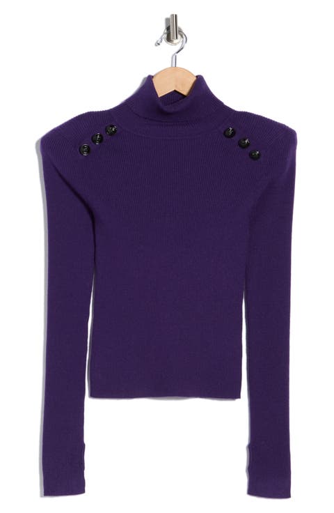 Reeves Button Shoulder Rib Turtleneck Top