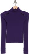 L'AGENCE Reeves Button Shoulder Rib Turtleneck Top