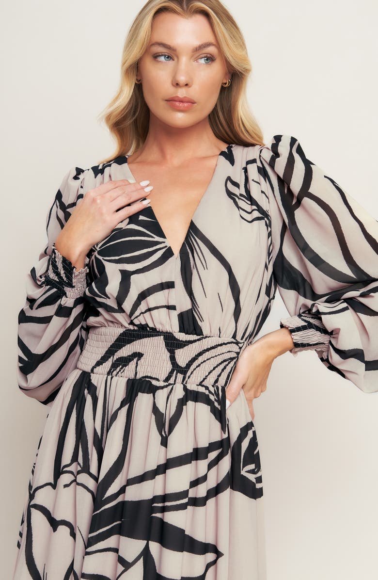 FLYING TOMATO Floral Long Sleeve Maxi Dress, Alternate, color, Taupe Black