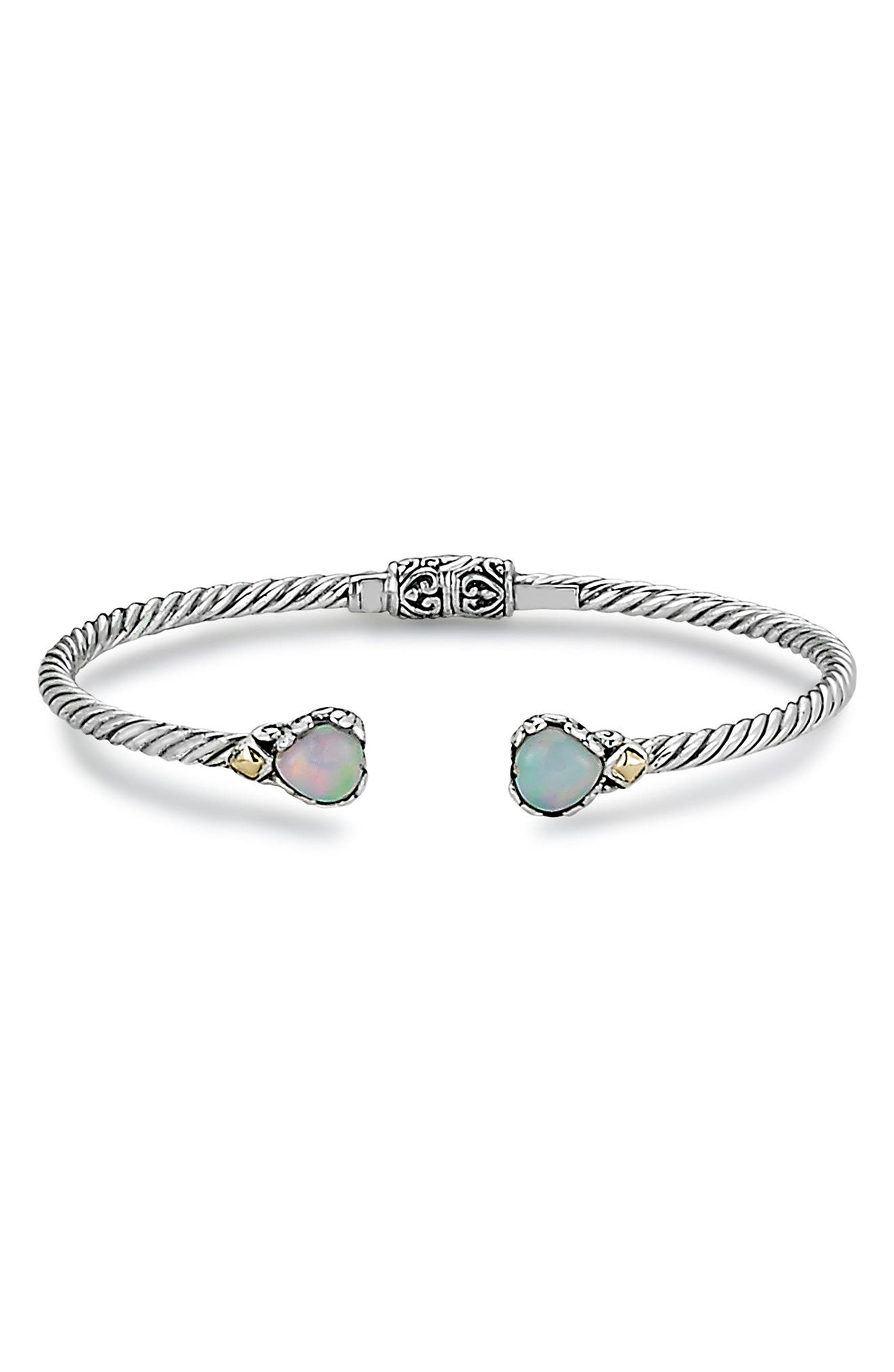 18k Gold and Sterling Silver Opal Heart Cuff Bracelet