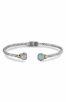 18k Gold and Sterling Silver Opal Heart Cuff Bracelet