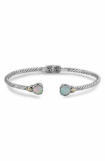 18k Gold and Sterling Silver Opal Heart Cuff Bracelet