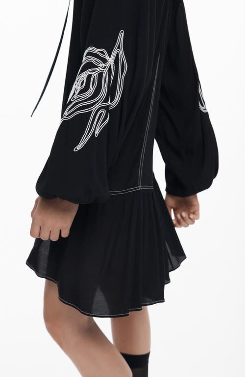 Desigual Embroidered Long Sleeve Shift Minidress In Black