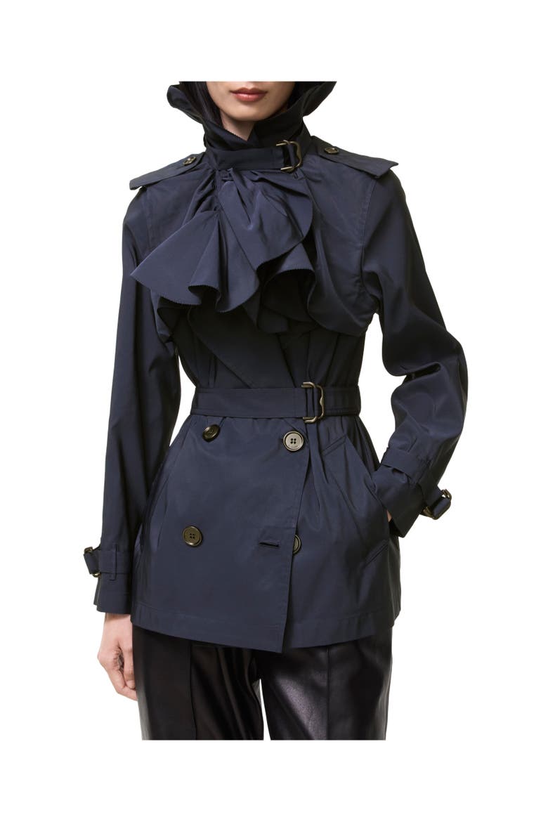 Faille Clare Trench Jacket, Alternate, color, Dark ink blue