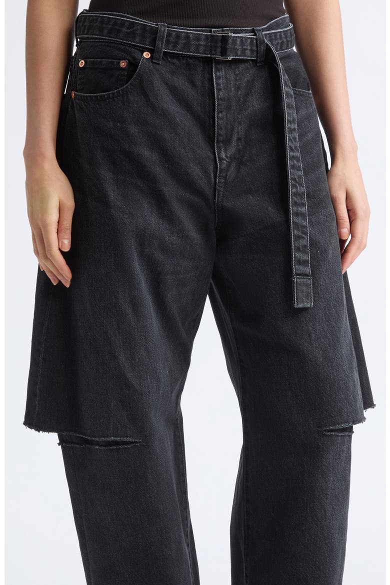 Sliced Belted Denim Jeans, Alternate, color, BLACK