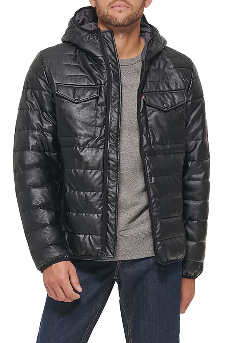 Faux Leather Quilted Jacket, Alternate, color, BLACK