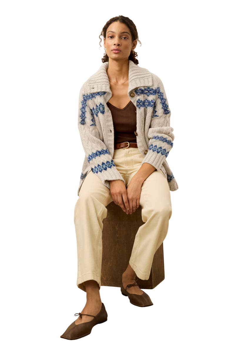 Faherty Highland Fair Isle Wool Blend Cardigan, Alternate, color, Lakeside Fairisle Snow