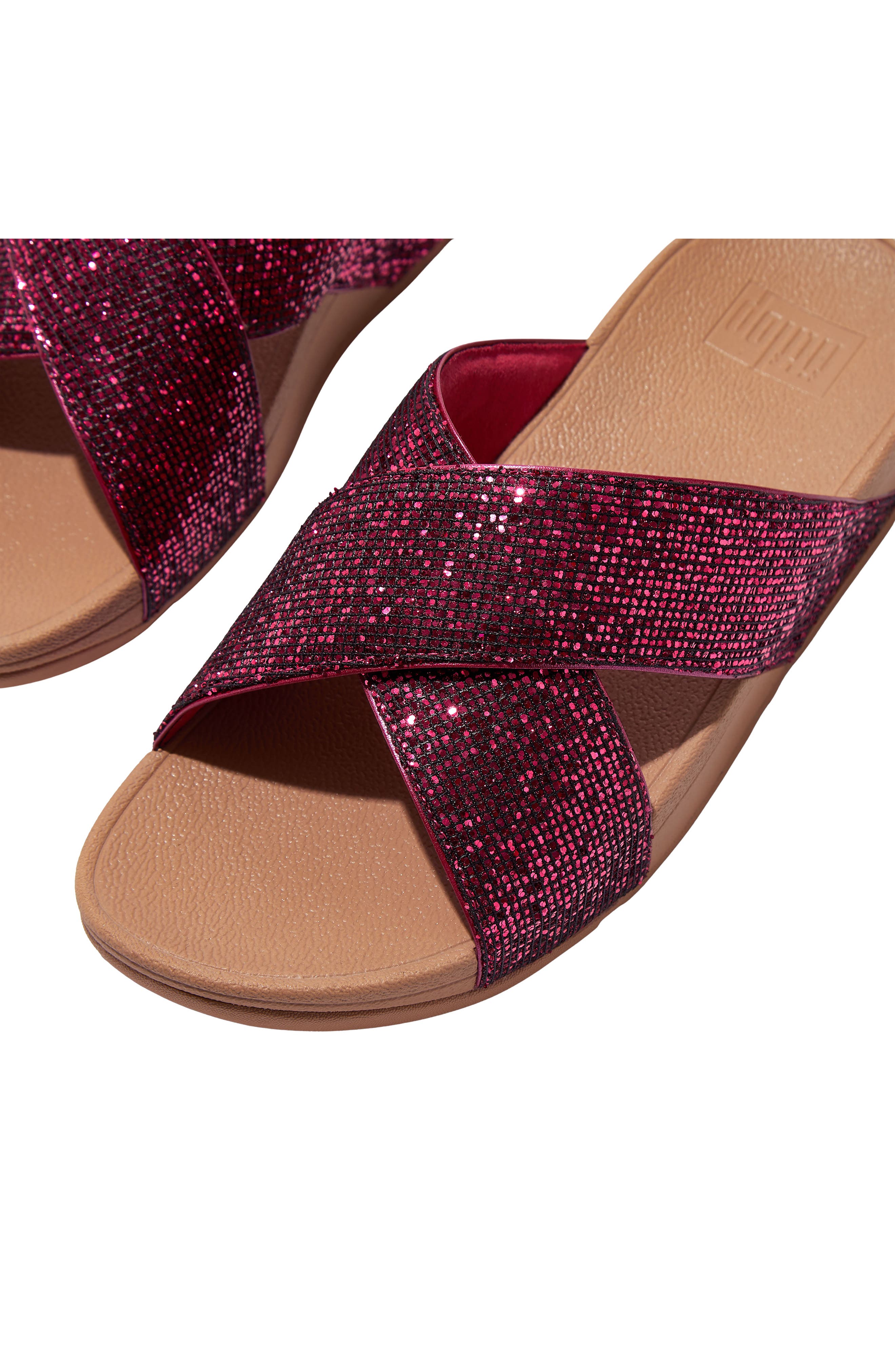 Lulu Glitterball Platform Wedge Slide Sandal, Alternate, color, METALLIC WILD RASPBERRY