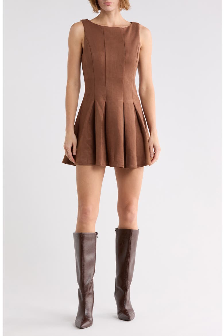 Faux Suede A-Line Minidress, Main, color, BROWN