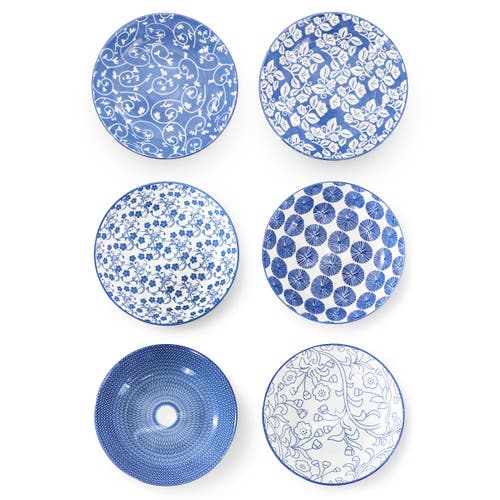 Elama Aurora 6 Piece Assorted Porcelain Bowl Set In Blue